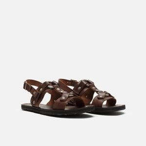 Never-Worn 70's Cool-Girl Tire-Tread Sandals, Size 39, Distressed Brown